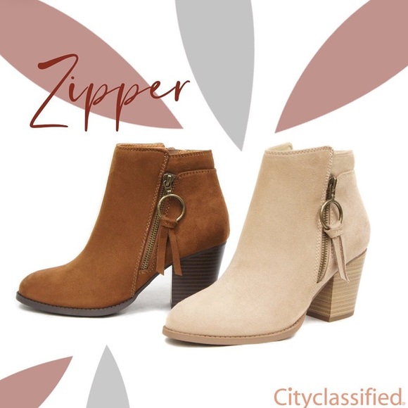 1 Left! Zipper Beige Faux Suede Heel Ankle Boot 10 - Picture 6 of 9